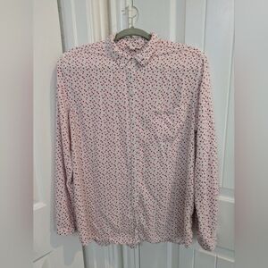 Tiny red heart pattern button down blouse